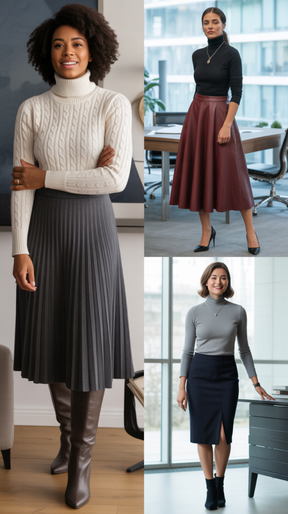 Turtleneck with Midi Skirt
