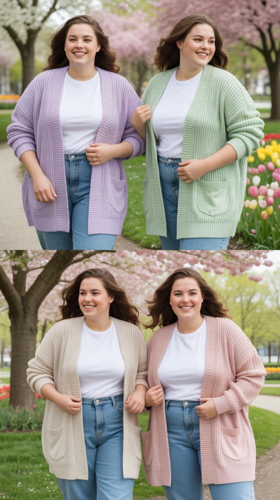 Colorful Cardigan Over Basic Tee and Mom Jeans