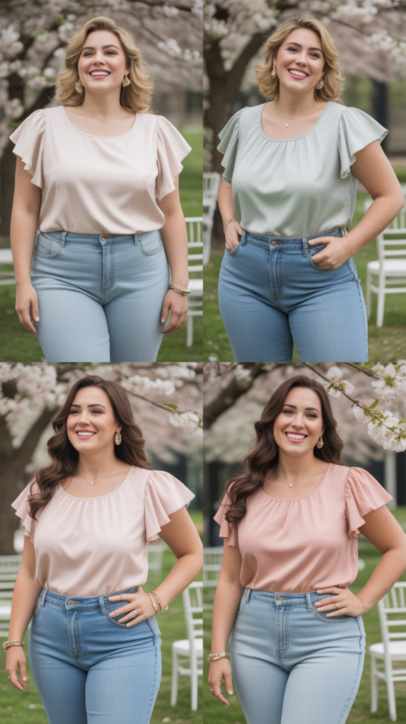 Ruffled Sleeve Blouse and Mom Jeans