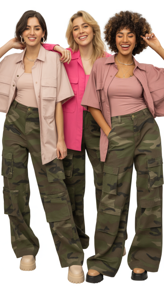 Camouflage Cargo with Pink Top