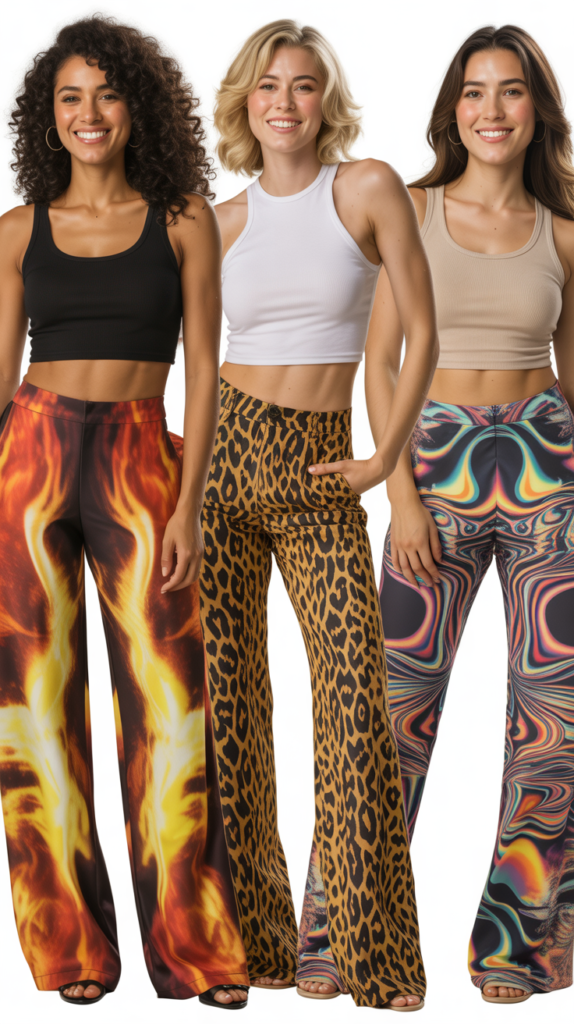 Graphic Print Pants with Crop Top