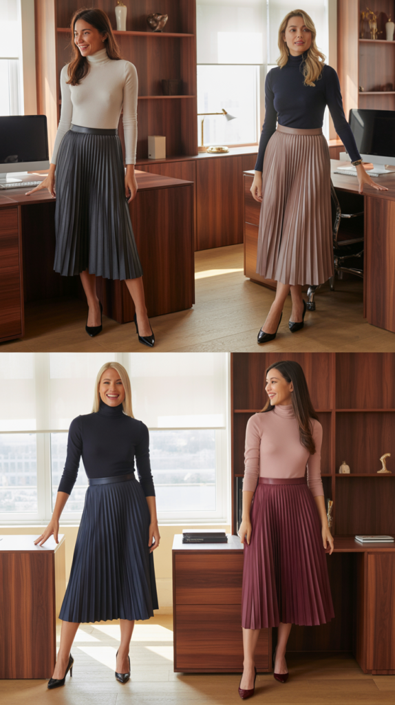 Pleated Midi Skirt with Turtleneck