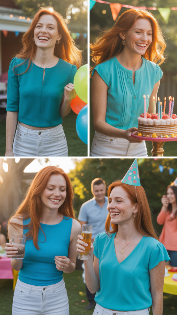 Turquoise Statement Top with White Jeans