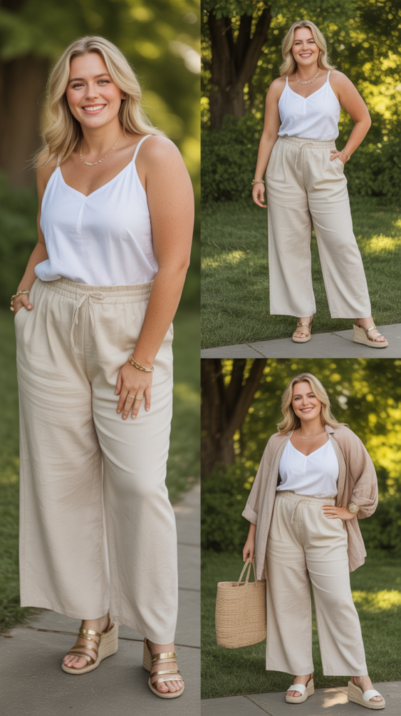 Linen Wide-Leg Pants with Cotton Camisole