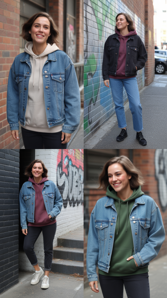 Denim Jacket Layered with Hoodie