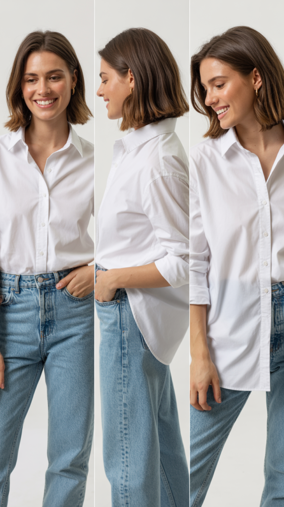 White Button-Down with Mom Jeans