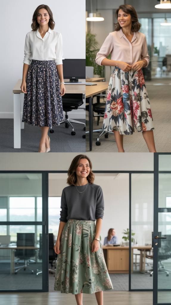 Floral Print Skirt with Solid Top