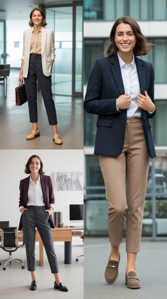 Cropped Pants with Loafers and Blazer