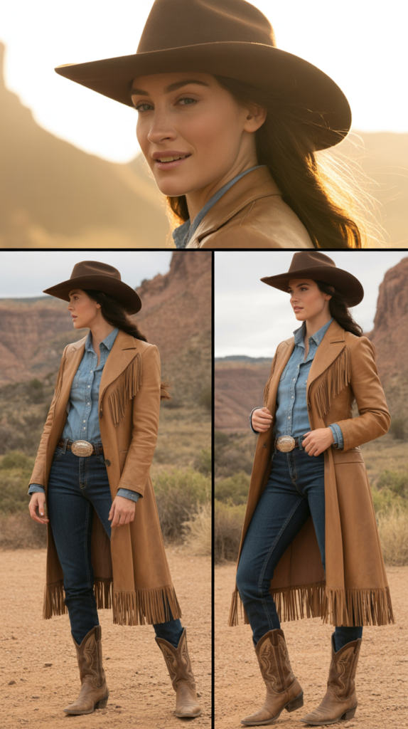 Jeans with Western Duster Coat