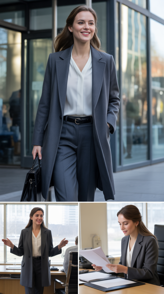 Belted Wool Coat Over Matching Separates