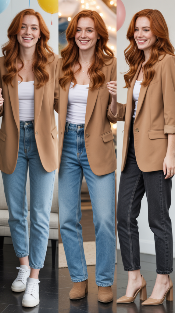 Camel-Colored Blazer with Jeans