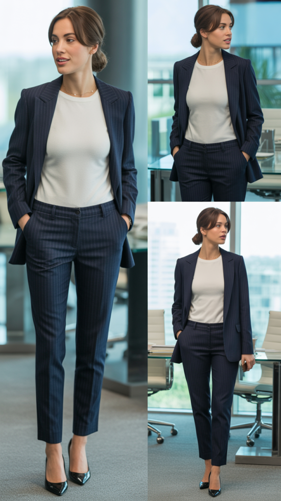 Pinstripe Jeans with Solid Top