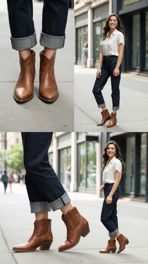 Cuffed Jeans with Western Ankle Boots