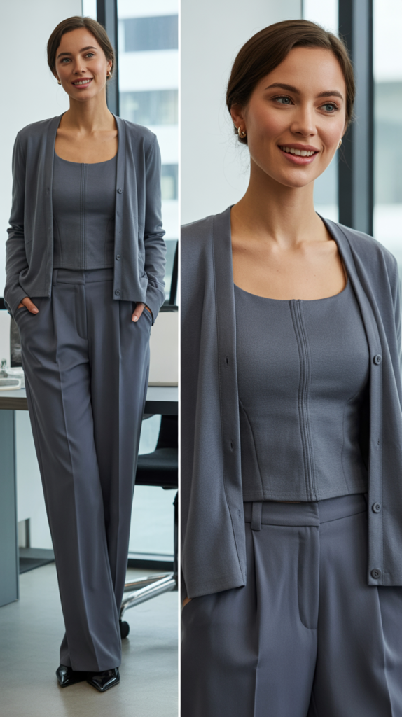 Cardigan Set with Tailored Pants