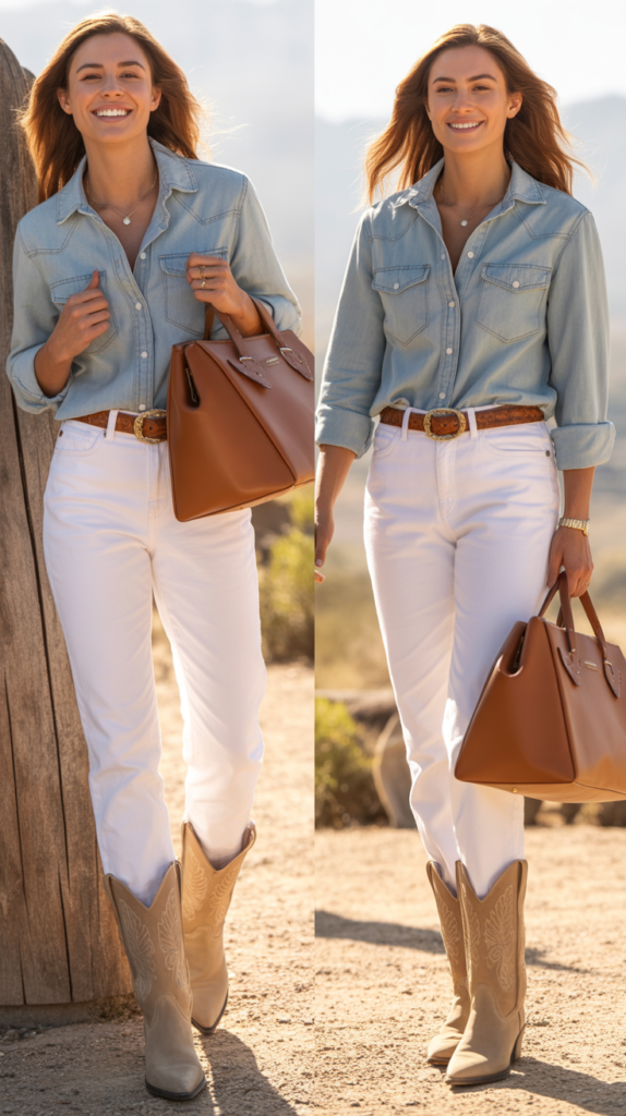 White Jeans with Chambray Shirt