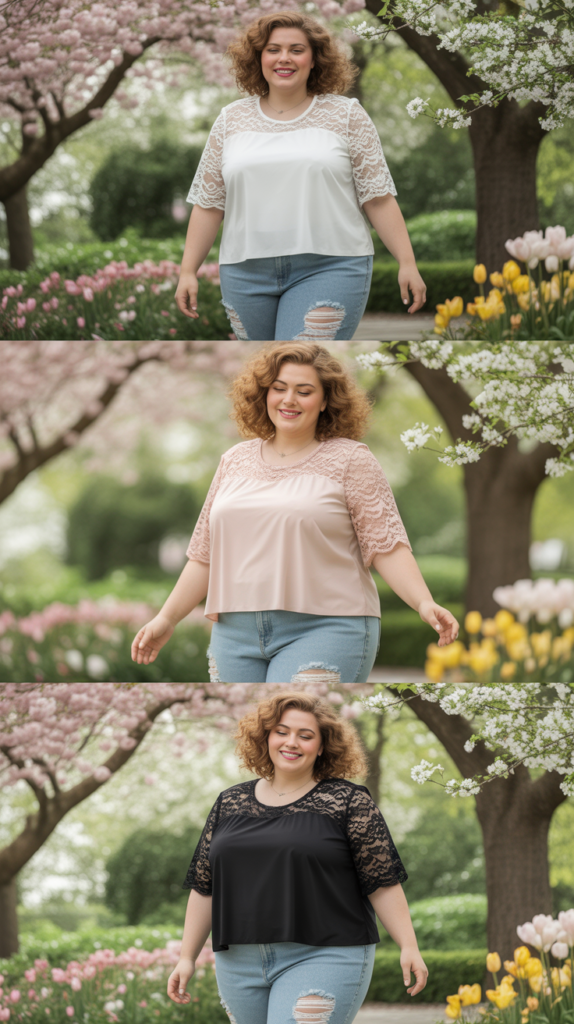 Ripped Jeans With Feminine Lace Top