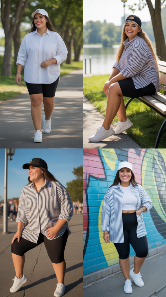 Oversized Button-Down with Bike Shorts