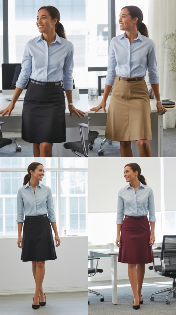 Knee-Length Skirt with Chambray Shirt