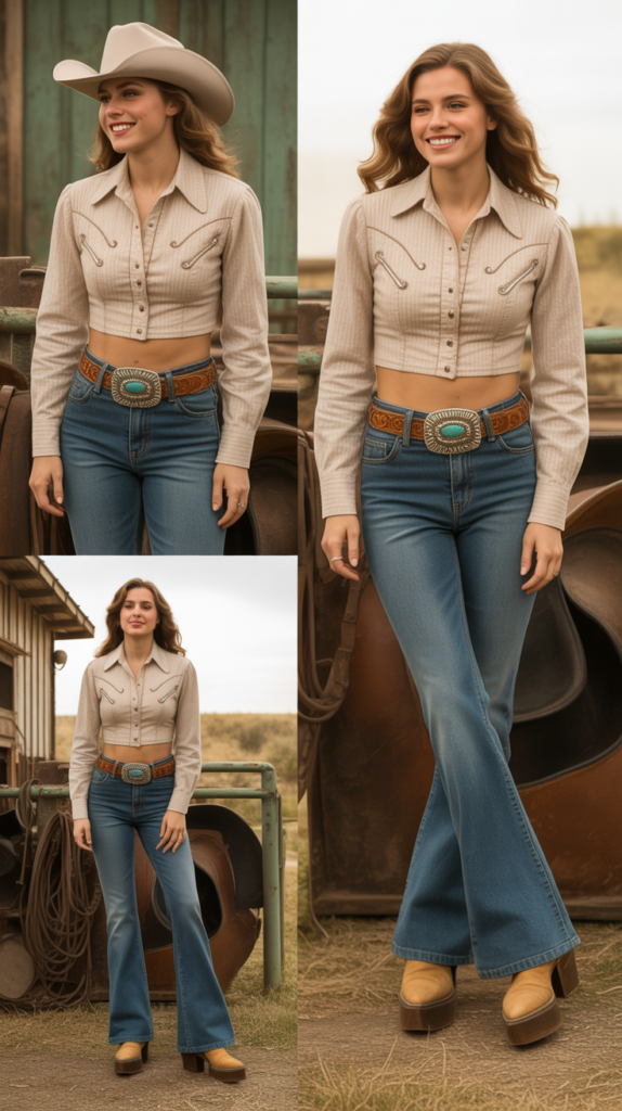 Flared Jeans with Cropped Western Top