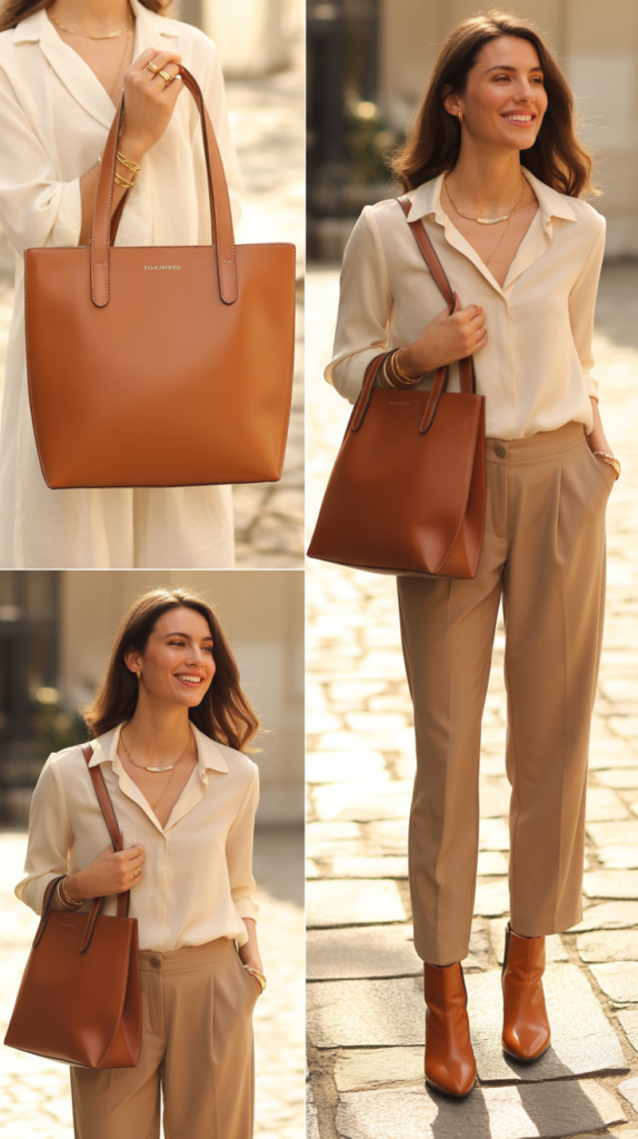 The Cognac Leather Bag with Neutral Outfit