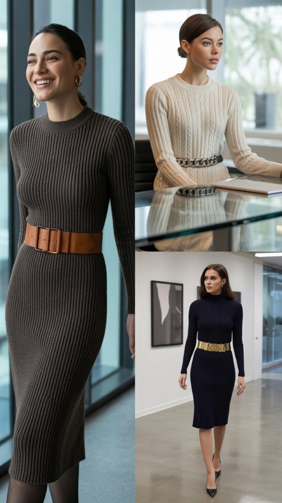 Knit Dress with Statement Belt
