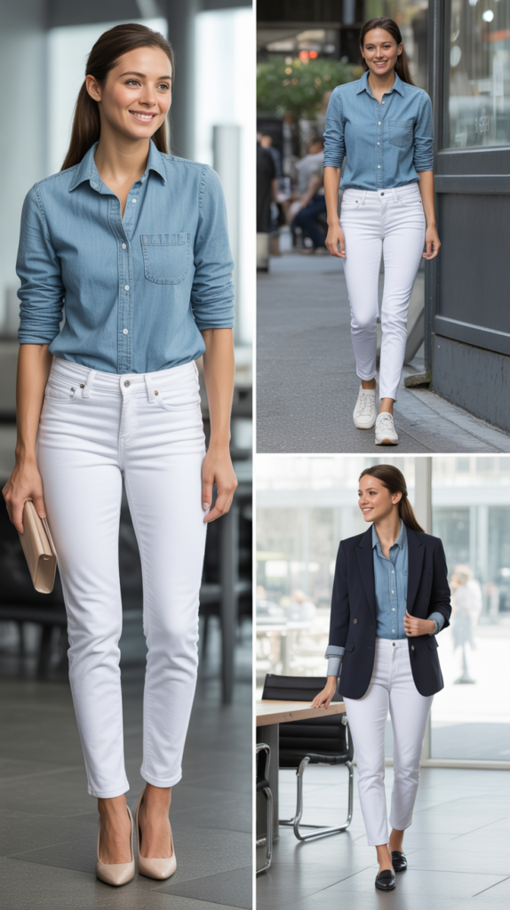 Chambray Shirt with White Jeans
