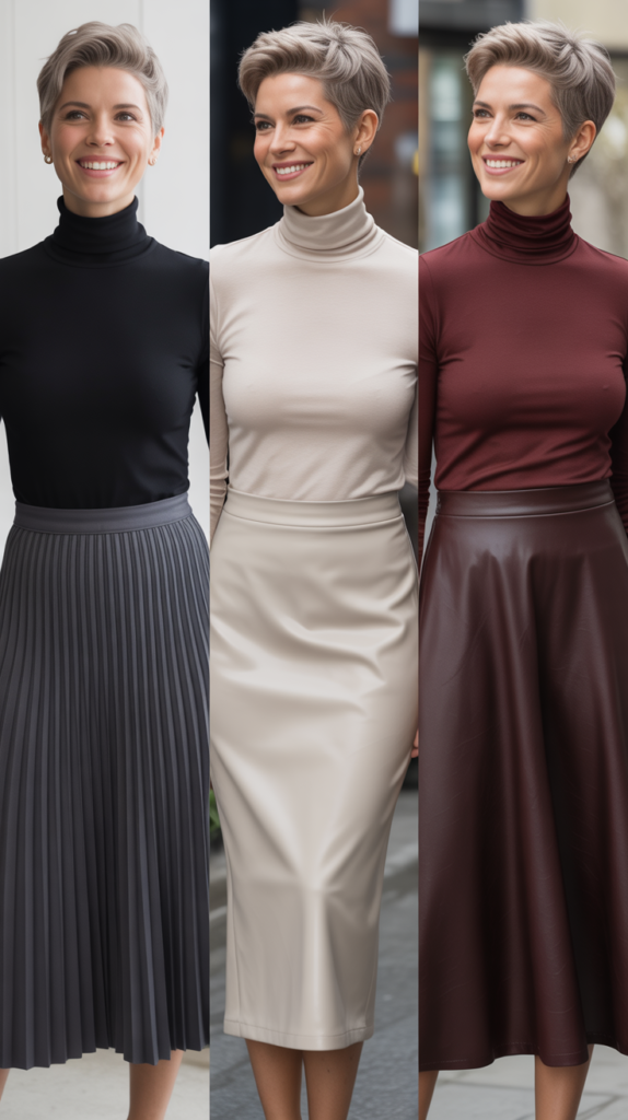 Turtleneck Sweater and Midi Skirt Pairing