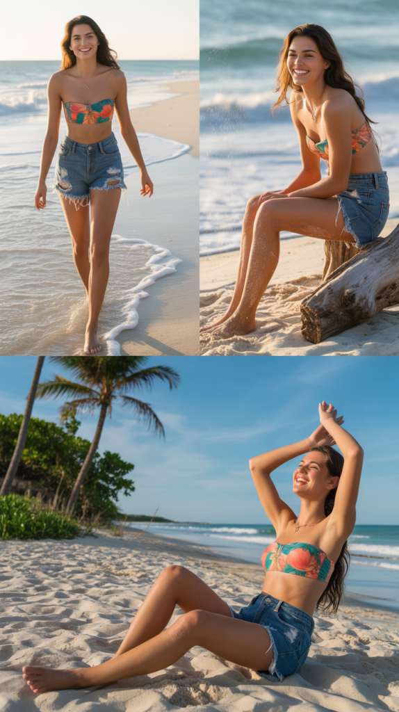 Denim Cutoffs with Bandeau Top