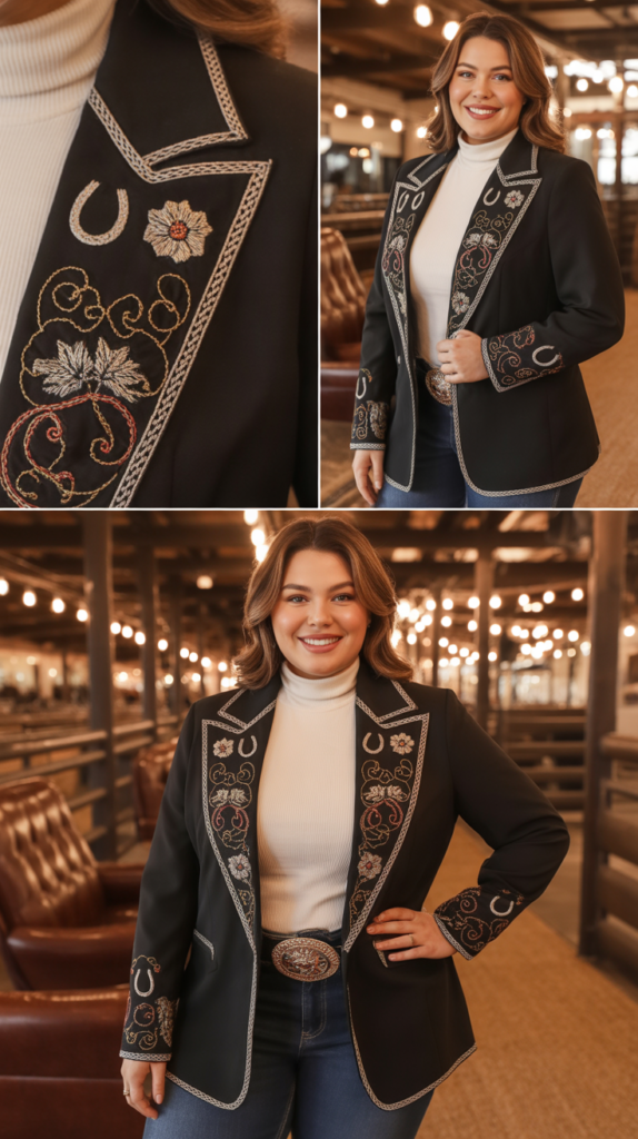 Embroidered Western Blazer with Turtleneck