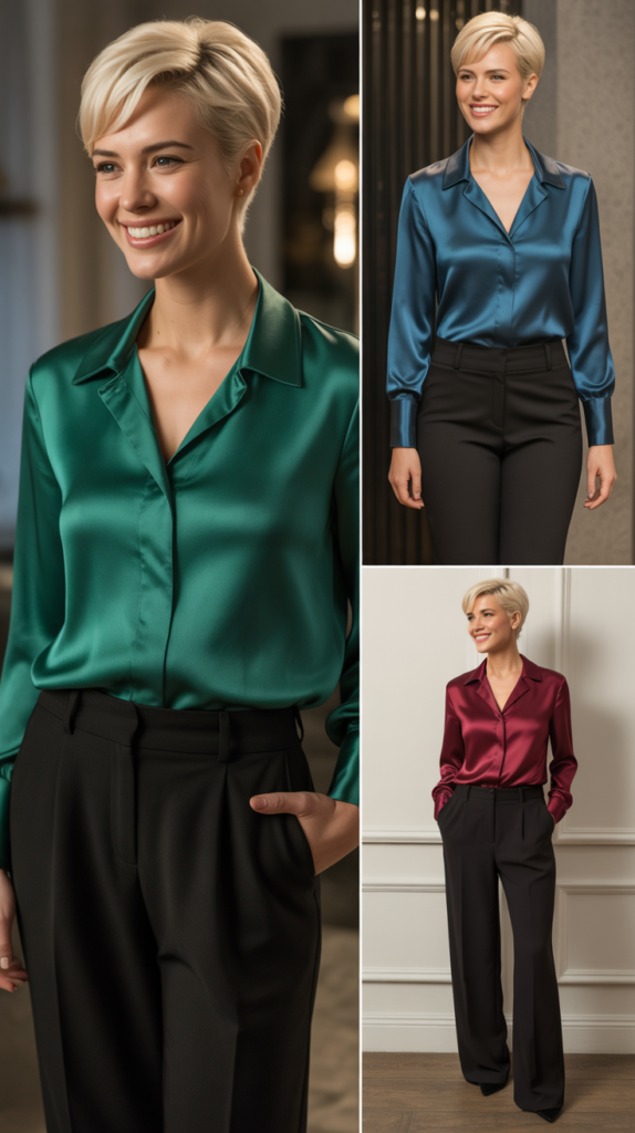 Jewel-Tone Blouse With Black Separates