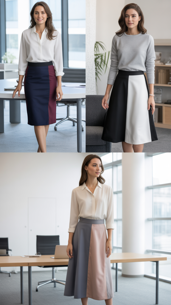  Color-Blocked Skirt with Neutral Top