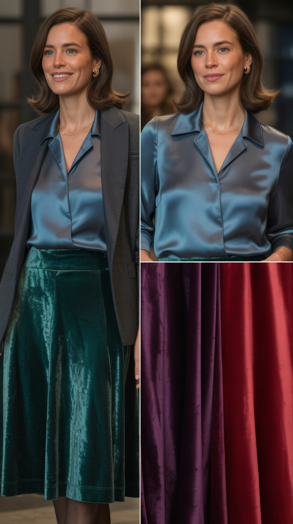 Velvet Skirt with Silk Shell