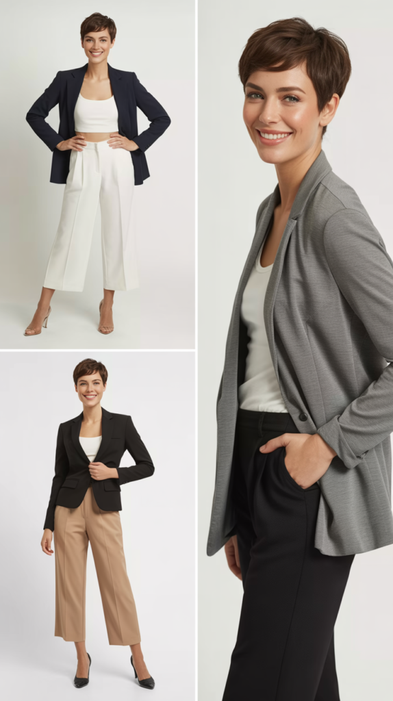  Blazer With Cropped Wide-Leg Trousers