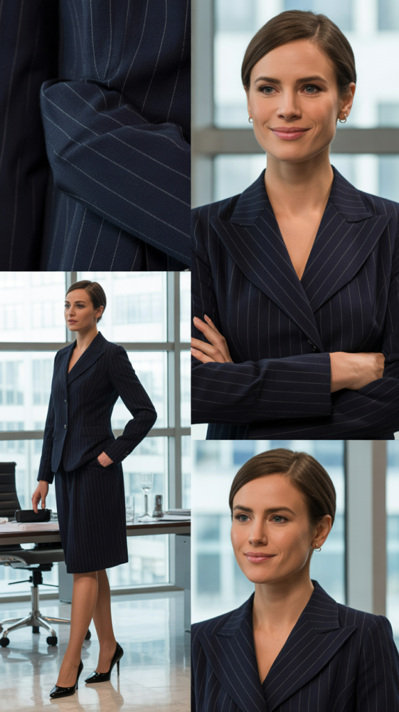 Pinstripe Dress with Patent Leather Pumps