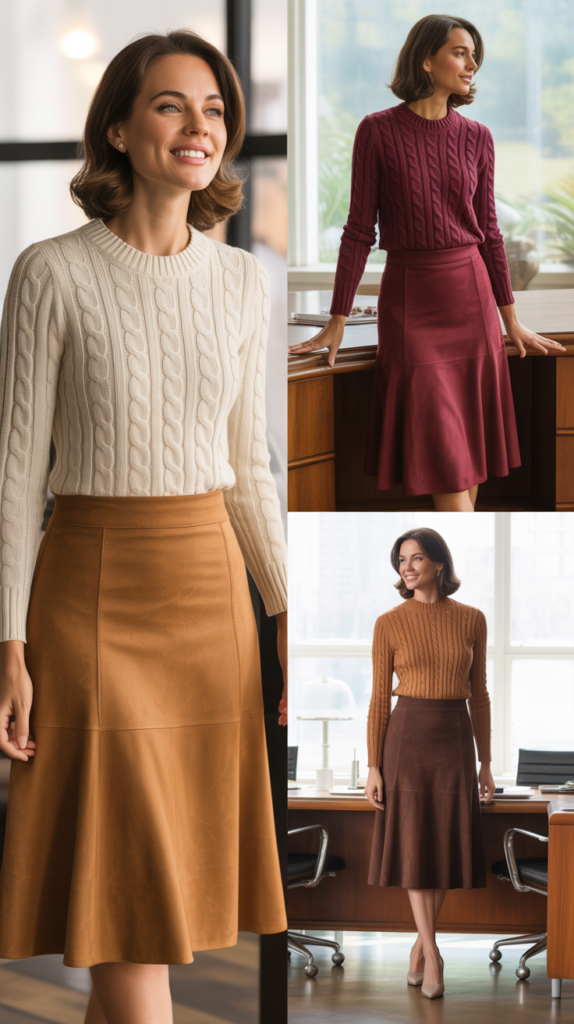 Suede Skirt with Knit Top