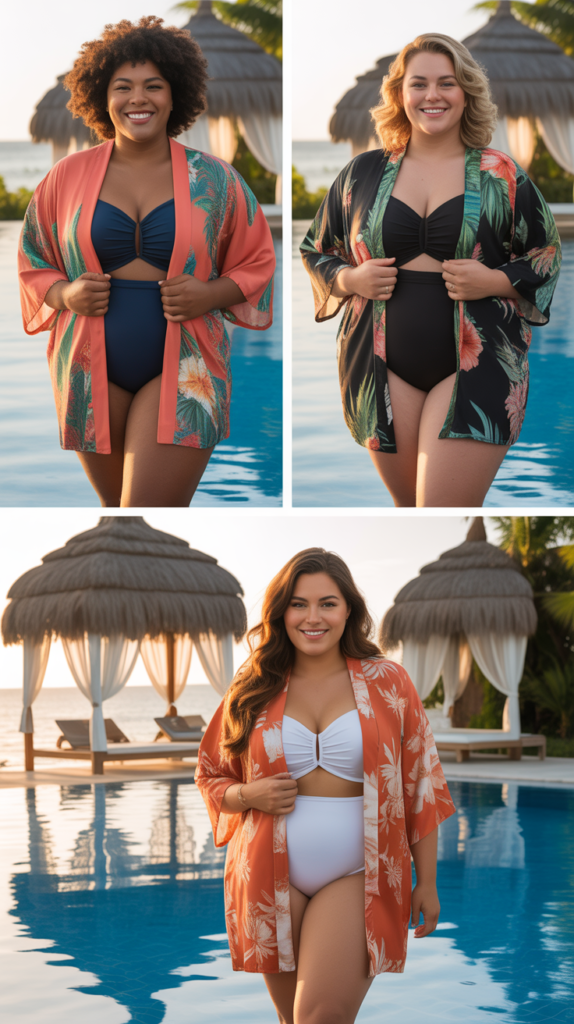 Kimono Jacket Over Simple Swimsuit