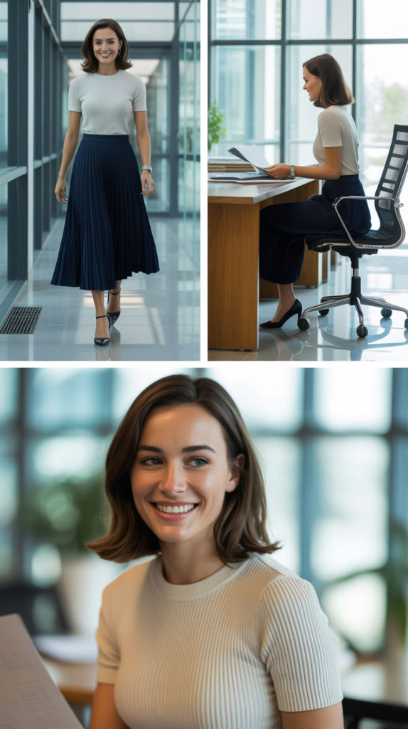 Pleated Midi Skirt with Fitted Knit Top