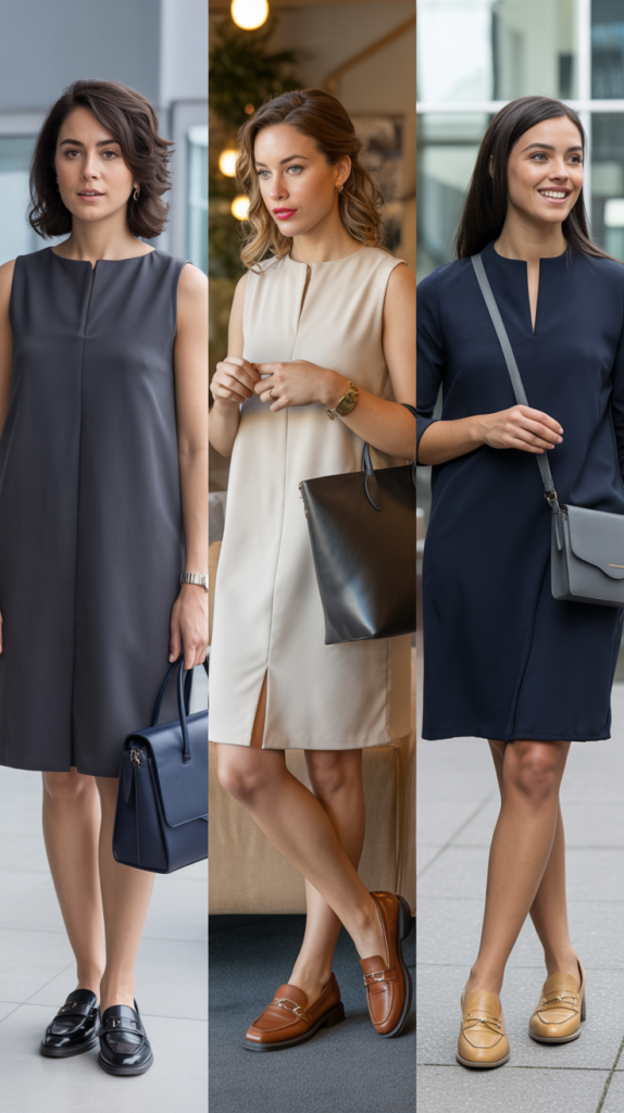 Minimalist Shift Dress with Loafers