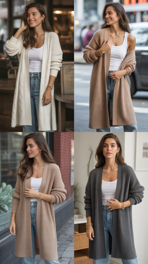Longline Cardigan with Tank and Jeans