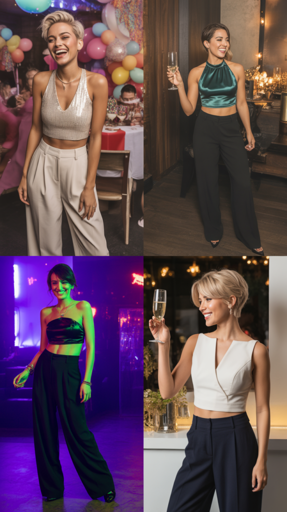 High-Waisted Pants with Crop Top