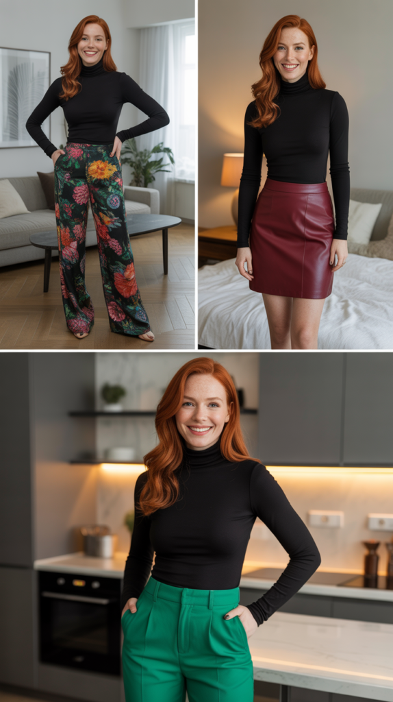 Black Turtleneck With Statement Bottoms