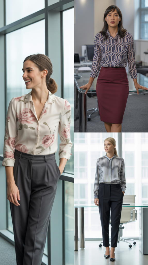 Printed Blouse with Plain Bottoms