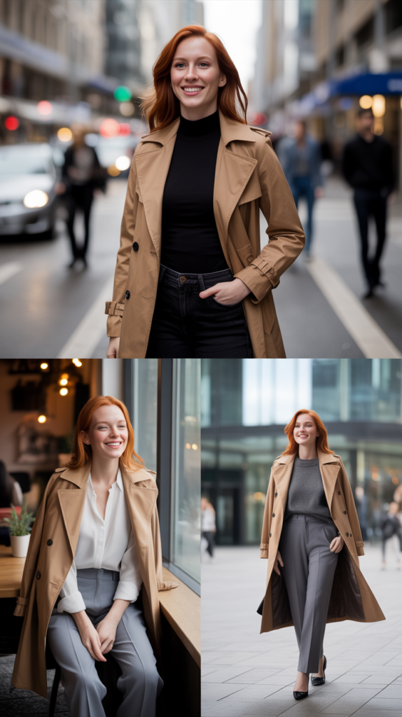  Camel Trench Coat Over Monochrome