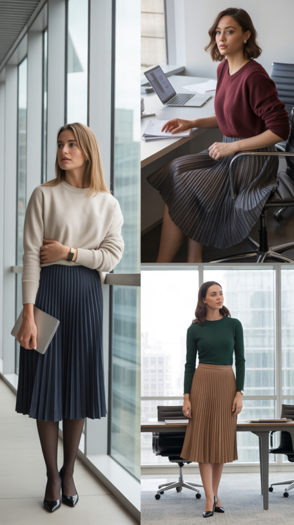 Pleated Skirt with Simple Sweater