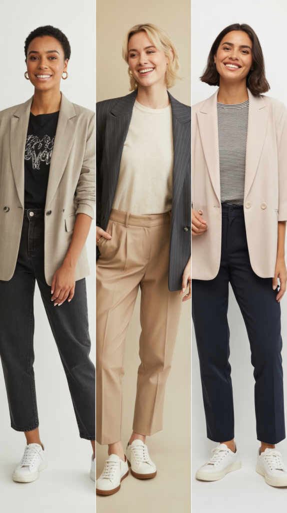 Blazer with Casual Tee and Sneakers