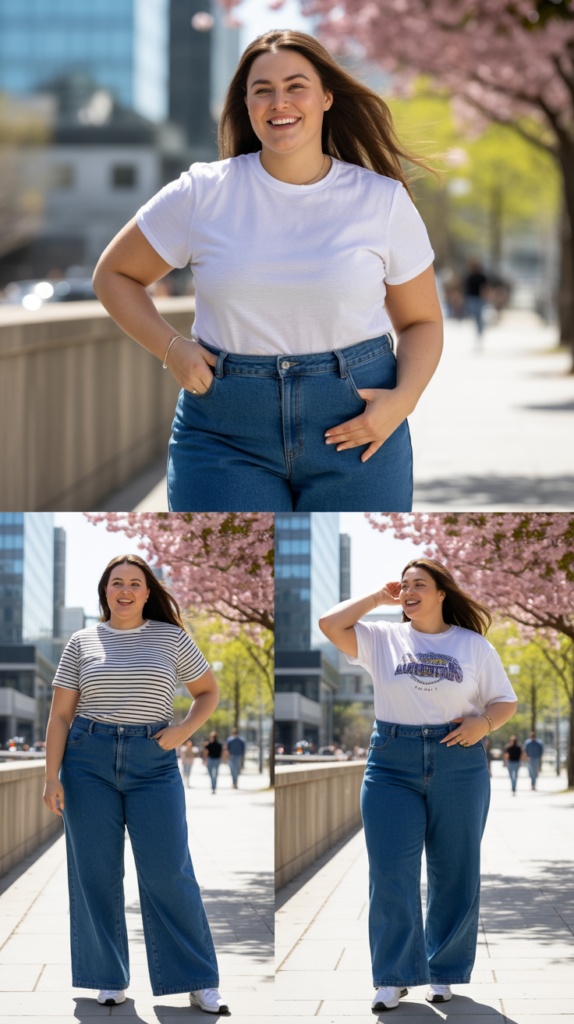 Wide-Leg Jeans With Tucked-In Tee