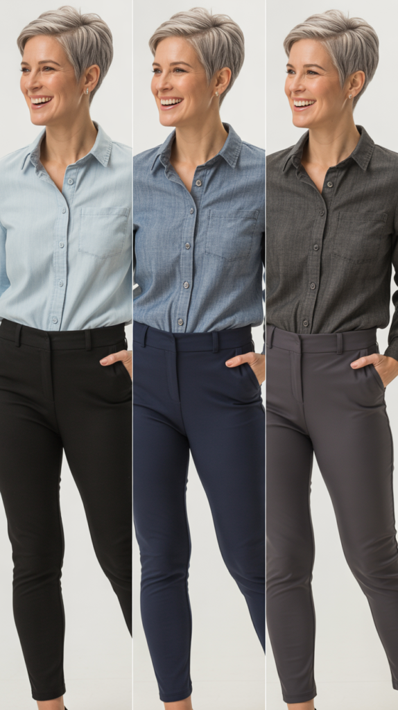 Chambray Shirt With Dark Ponte Pants