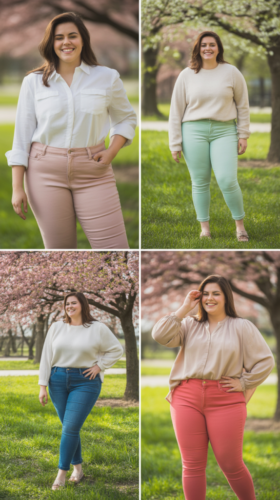 Colored Denim With Neutral Top