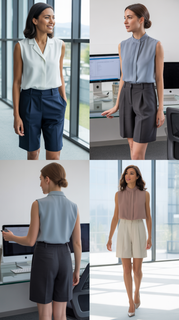 Tailored Shorts with Sleeveless Blouse