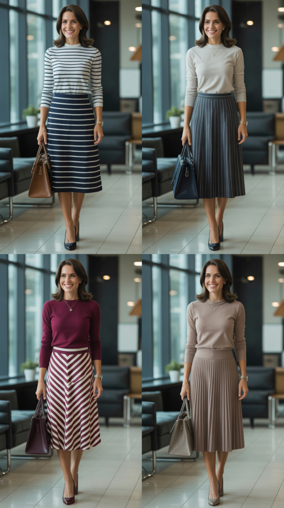  Striped Skirt with Solid Color Sweater